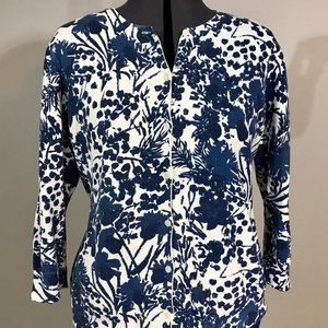 Bass Navy & Off-White Floral Cardigan